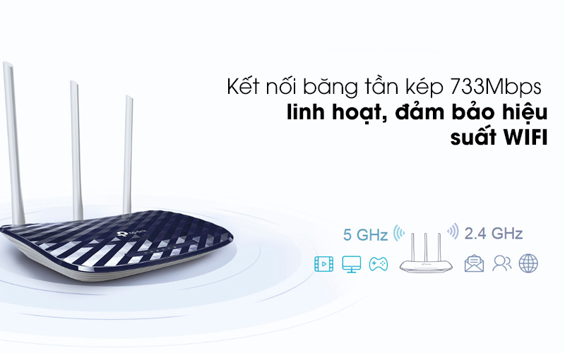 Có băng tần kép - Router Wifi Băng Tần Kép TP-Link Archer C20 Đen