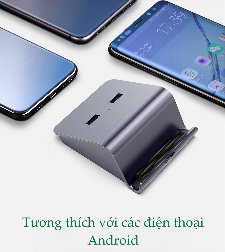 Bộ chia cổng USB 2.0 UGREEN CM214 Chia 2 cổng USB 2.0 hỗ trợ chức năng otg - Kèm giá đỡ điện thoại