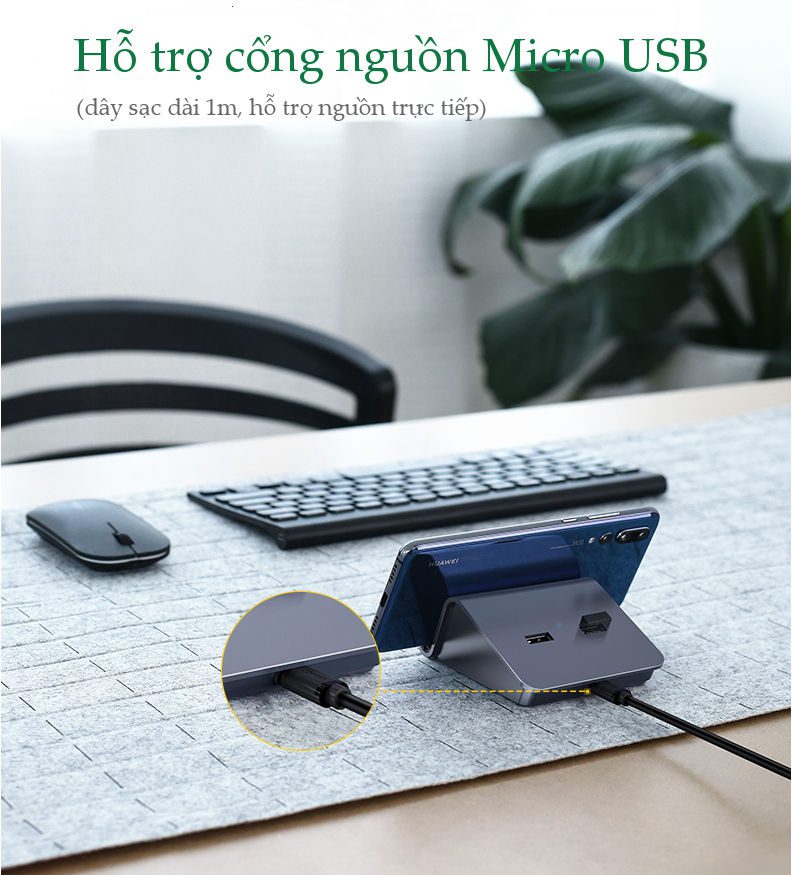 Bộ chia cổng USB 2.0 UGREEN CM214 Chia 2 cổng USB 2.0 hỗ trợ chức năng otg - Kèm giá đỡ điện thoại