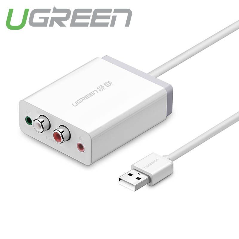 Bộ chuyển âm thanh USB ra 2 đầu 3.5mm (tai nghe+Mic) và 2 đầu hoa sen (RCA) dài 1M UGREEN 30521