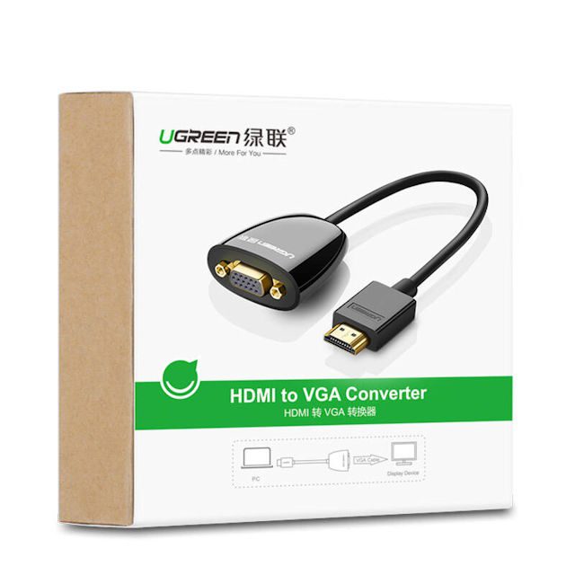 Bộ chuyển đổi HDMI sang VGA UGREEN MM102 Không có Audio, độ phân giải 1920*1080 60Hz (Max) dài 16cm