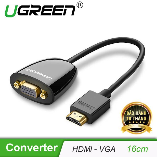 Bộ chuyển đổi HDMI sang VGA UGREEN MM102 Không có Audio, độ phân giải 1920*1080 60Hz (Max) dài 16cm