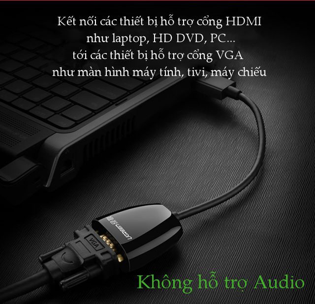 Bộ chuyển đổi HDMI sang VGA UGREEN MM102 Không có Audio, độ phân giải 1920*1080 60Hz (Max) dài 16cm