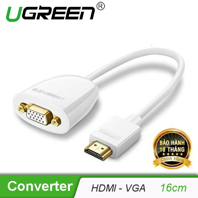 Bộ chuyển đổi HDMI sang VGA UGREEN MM102 Không có Audio, độ phân giải 1920*1080 60Hz (Max) dài 16cm