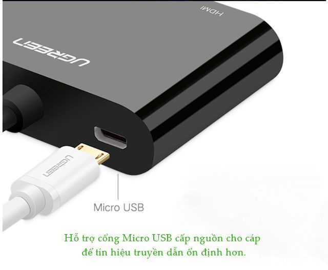 Bộ chuyển đổi HDMI UGREEN CM101 Chuyển sang HDMI/VGA (hỗ trợ nguồn 5V + Audio 3.5mm) dài 30cm