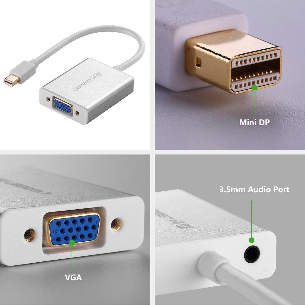 Bộ chuyển đổi Mini DisplayPort sang VGA có âm thanh UGREEN MD107 10437 (màu trắng).