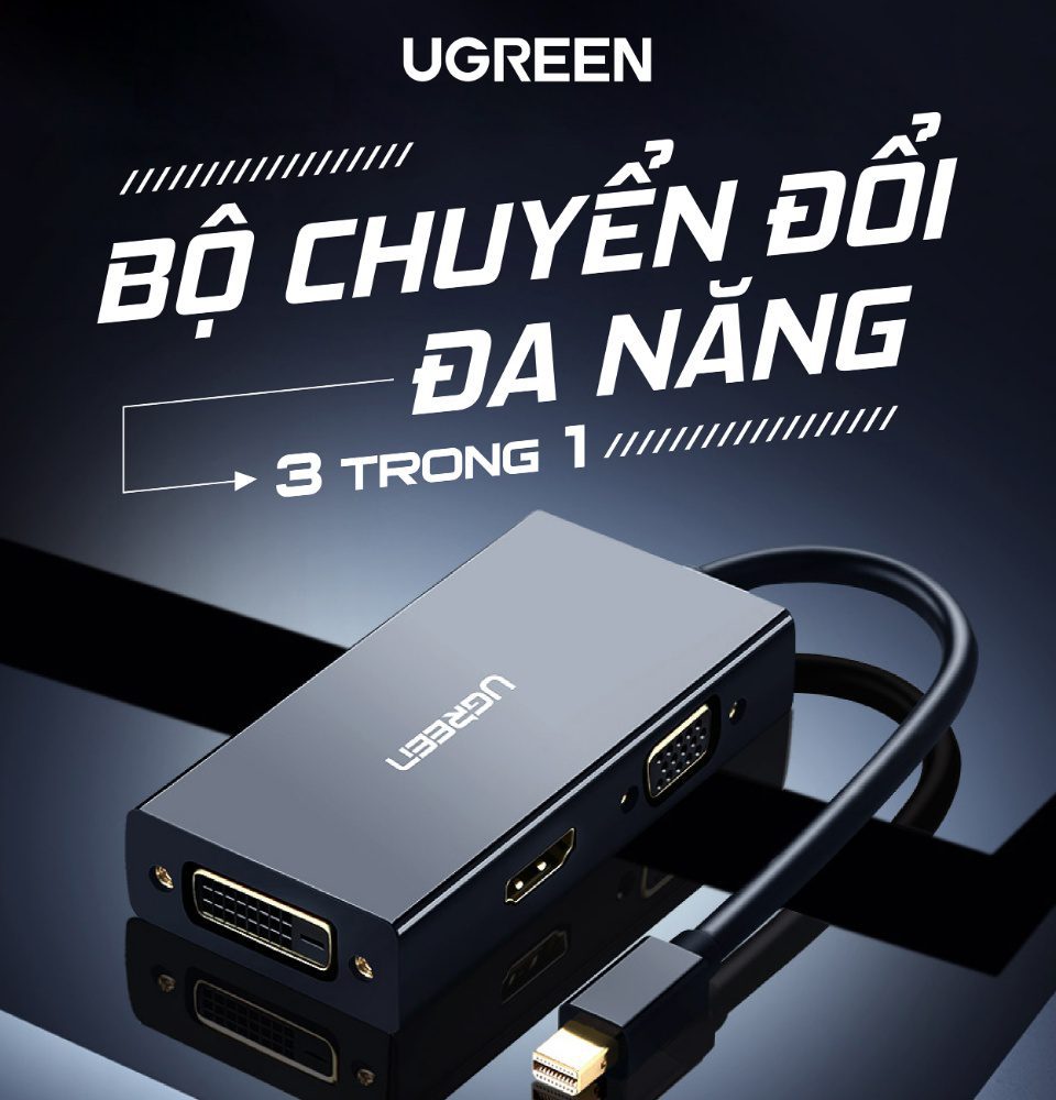 Bộ chuyển đổi Mini DP UGREEN MD114 - Chuyển sang HDMI, DVI, VGA - Hỗ trợ độ phân giải 4K*2K@30Hz