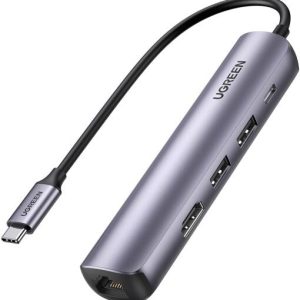 Bộ chuyển đổi Type C UGREEN 10919 - Type C sang HDMI, USB 3.0, Lan Gigabit và PD 100W - Hỗ trợ phân giải 4K*2K@30Hz, Tốc độ truyền 5Gbps