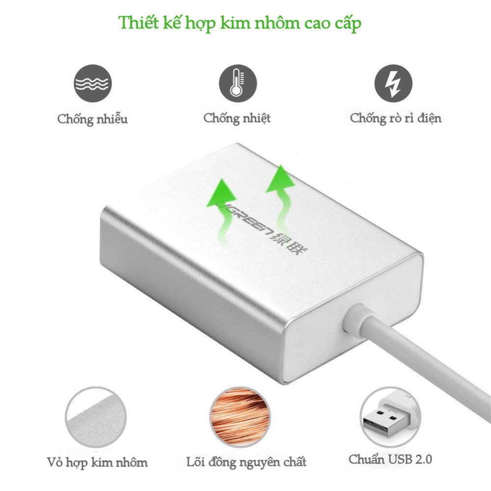 Bộ chuyển đổi USB 2.0 sang VGA vỏ hợp kim UGREEN 40244