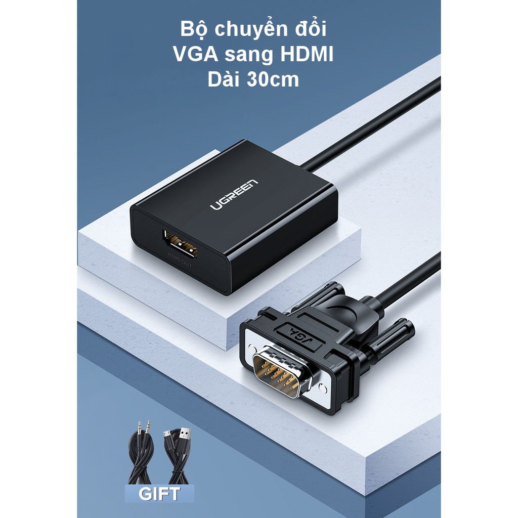 Bộ chuyển đổi VGA sang HDMI + Audio 3.5mm UGREEN 60814 Hỗ trợ phân giải Full HD 1080p@60HZ - Cổng nguồn Micro USB 5V - Bảo hành 18 tháng