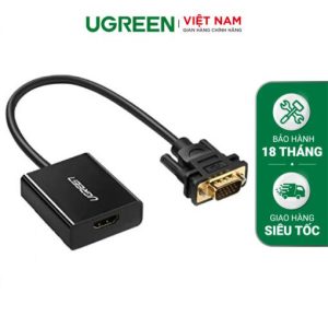 Bộ chuyển đổi VGA sang HDMI + Audio 3.5mm UGREEN 60814 Hỗ trợ phân giải Full HD 1080p@60HZ - Cổng nguồn Micro USB 5V - Bảo hành 18 tháng