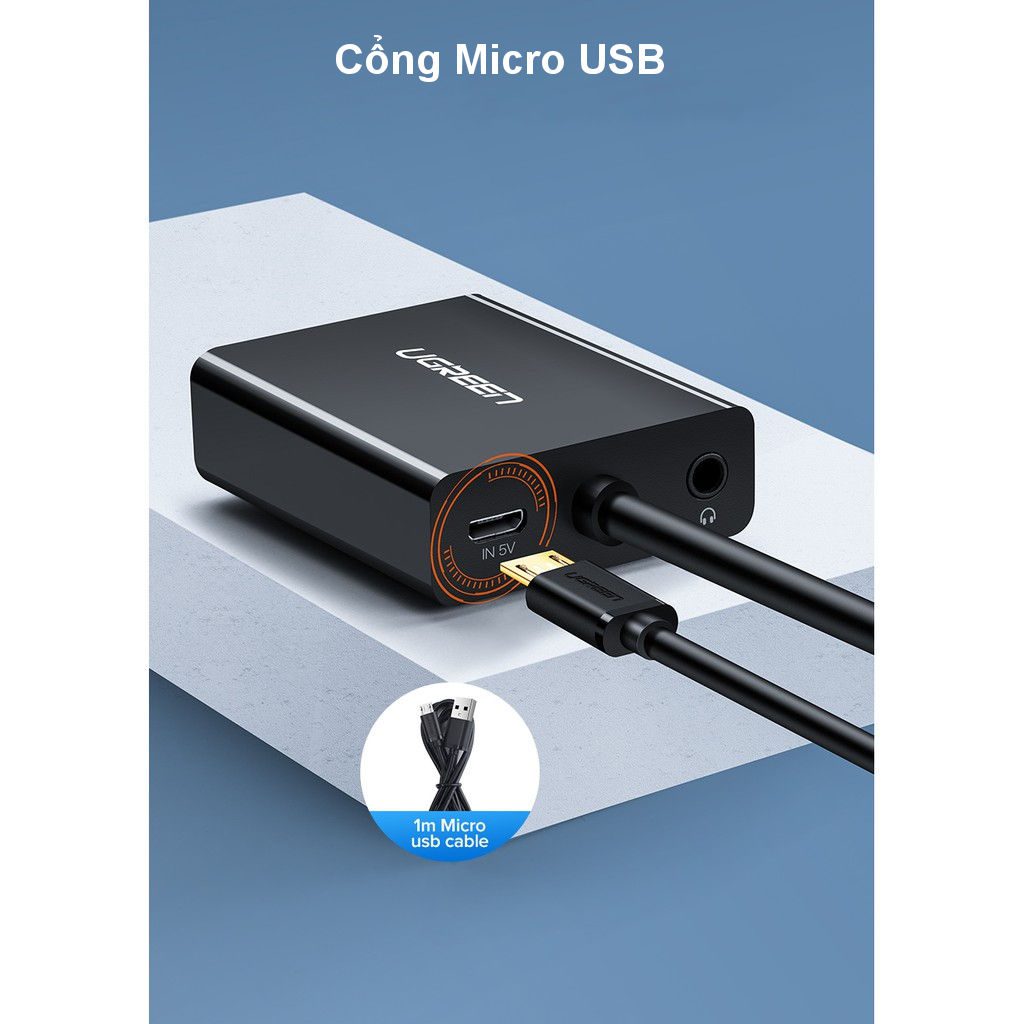 Bộ chuyển đổi VGA sang HDMI + Audio 3.5mm UGREEN 60814 Hỗ trợ phân giải Full HD 1080p@60HZ - Cổng nguồn Micro USB 5V - Bảo hành 18 tháng