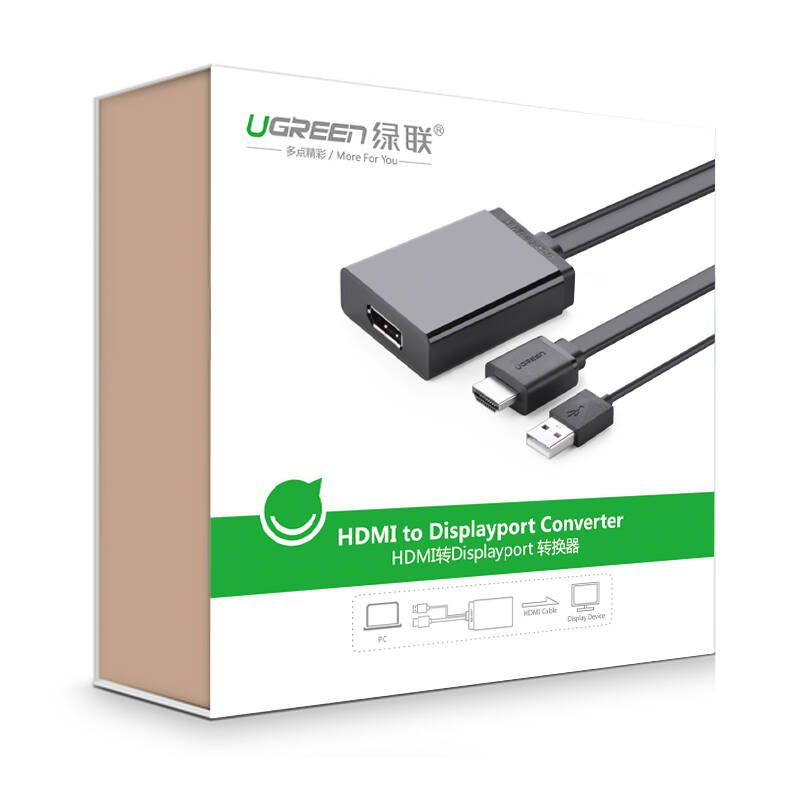 Cáp chuyển đổi HDMI đầu đực + USB 2.0 đầu đực (hỗ trợ nguồn) sang Displayport đầu cái hỗ trợ 4K dạng cáp dẹt dài 50cm UGREEN MM107 40238 (