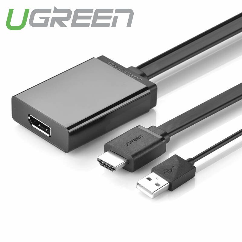 Cáp chuyển đổi HDMI đầu đực + USB 2.0 đầu đực (hỗ trợ nguồn) sang Displayport đầu cái hỗ trợ 4K dạng cáp dẹt dài 50cm UGREEN MM107 40238 (