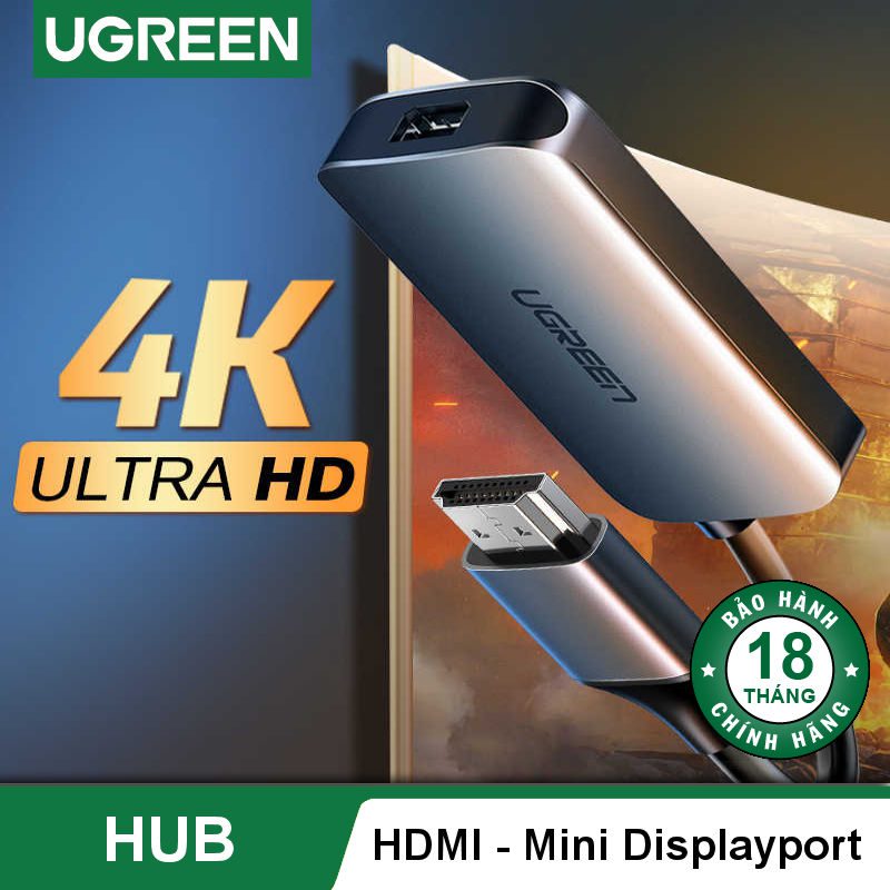 Cáp chuyển đổi HDMI sang Mini Displayport UGREEN CM239 Hỗ trợ 4Kx2K - Kết nối mạ vàng, dài 10cm