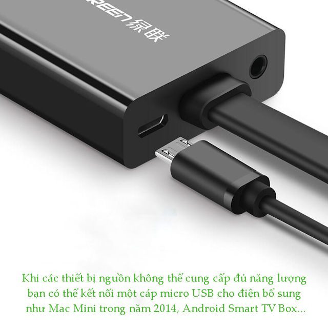 Cáp chuyển đổi HDMI sang VGA UGREEN MM103 dây dẹt tích hợp cổng Audio 3.5mm + Micro USB hỗ trợ nguồn ngoài