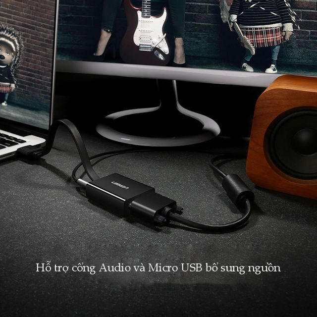 Cáp chuyển đổi HDMI sang VGA UGREEN MM103 dây dẹt tích hợp cổng Audio 3.5mm + Micro USB hỗ trợ nguồn ngoài