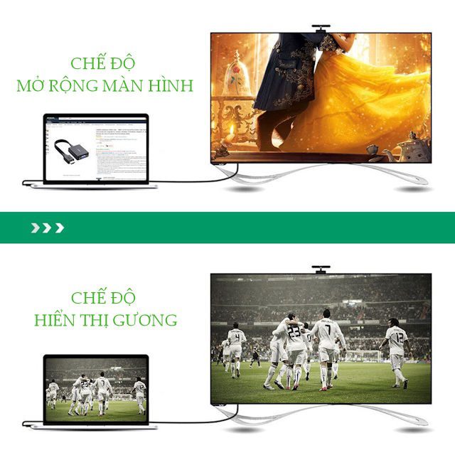 Cáp chuyển đổi HDMI sang VGA UGREEN MM103 dây dẹt tích hợp cổng Audio 3.5mm + Micro USB hỗ trợ nguồn ngoài