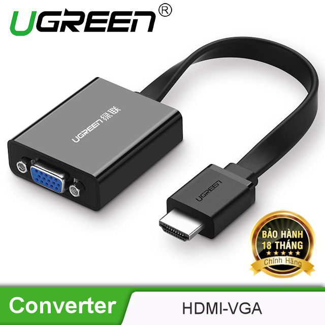 Cáp chuyển đổi HDMI sang VGA UGREEN MM103 dây dẹt tích hợp cổng Audio 3.5mm + Micro USB hỗ trợ nguồn ngoài