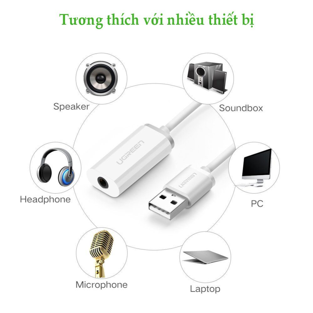 Cáp chuyển đổi từ cổng USB ra audio 3.5mm UGREEN US206hỗ trợ Mic và Tai Nghe Ugreen US206 30712