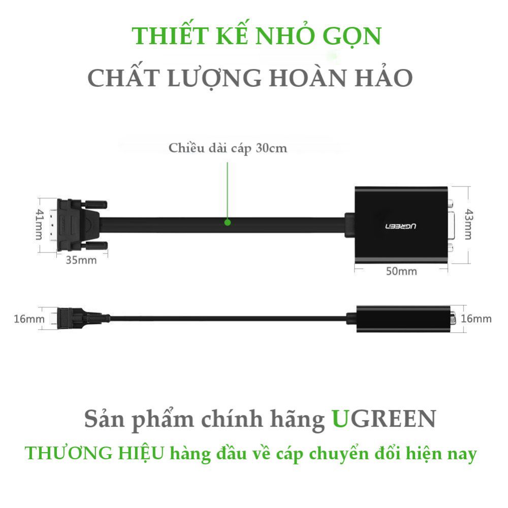 Cáp chuyển tín hiệu DVI-D (24+1) sang VGA ACTIVE (15 pin) dài 20CM UGREEN 40259 (màu đen)