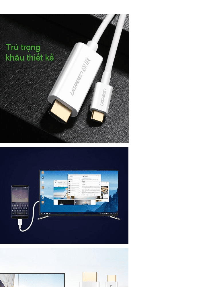 Cáp chuyển Type C sang HDMI UGREEN MM121 Hỗ trợ độ phân giải HD, khả năng tương thích rộng