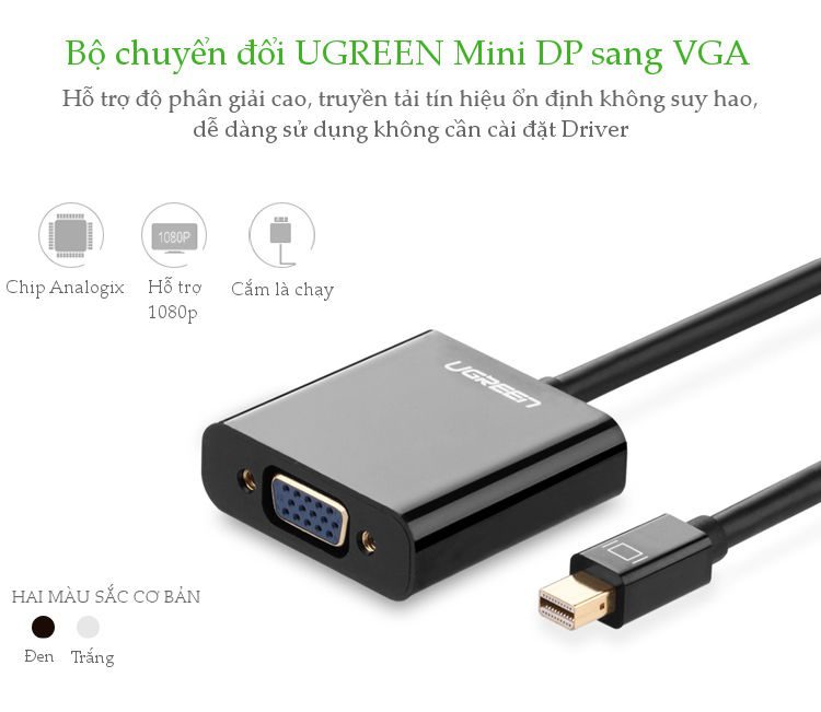 Cáp mini Display Port sang VGA 1920*1080 dài 15CM MD113 10459 (màu đen)