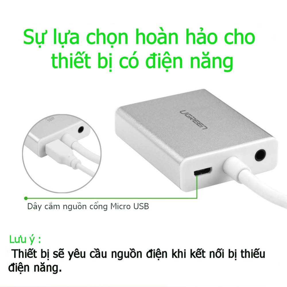 Dây chuyển đổi micro HDMI male to VGA female, Ugreen 40222 - dài 15cm