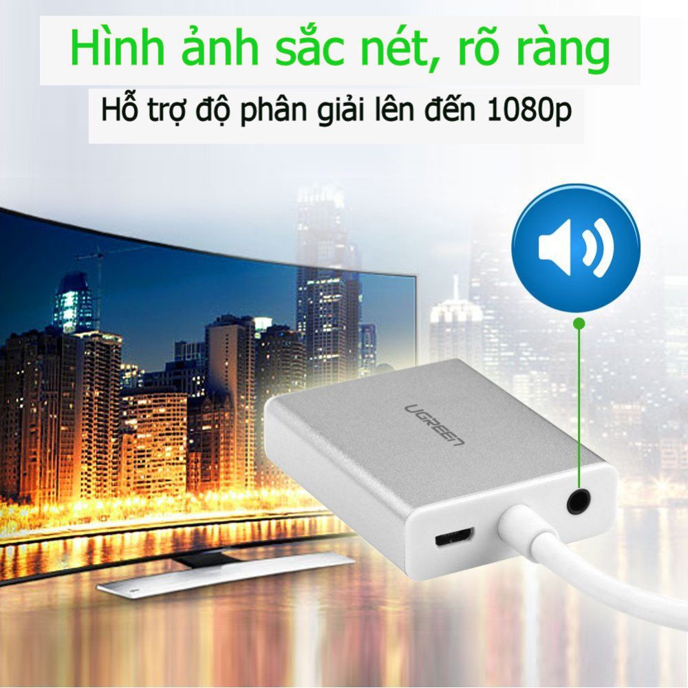 Dây chuyển đổi micro HDMI male to VGA female, Ugreen 40222 - dài 15cm