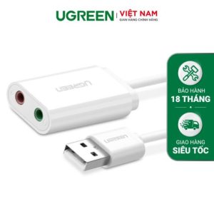 Dây USB 2.0 mở rộng sang đồng thời 2 cổng 3.5mm cho tai nghe + mic không cần driver UGREEN US205