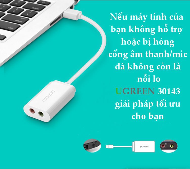 Dây USB 2.0 mở rộng sang đồng thời 2 cổng 3.5mm cho tai nghe + mic không cần driver UGREEN US205