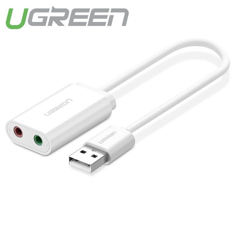 Dây USB 2.0 mở rộng sang đồng thời 2 cổng 3.5mm cho tai nghe + mic không cần driver UGREEN US205