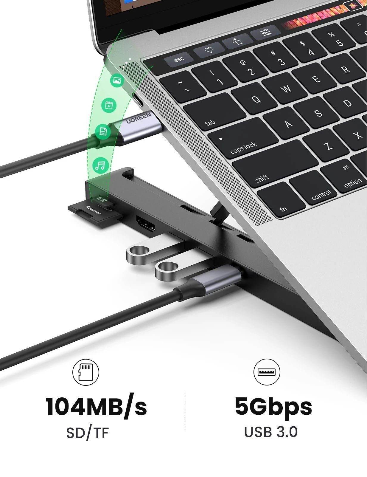 gia do laptop ugreen tich hop hub chia cong hdmi 4k the sd tf usb30 usb c 2