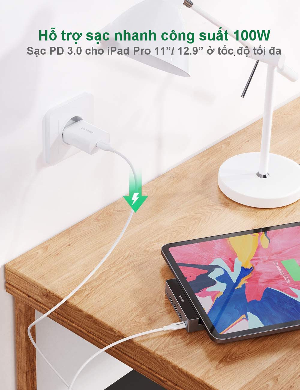 Hub chuyển đổi iPad Pro UGREEN 70688 - Mở rộng cổng 3.5mm, HDMI, USB 3.0 , PD100W - Tương thích iPad Pro 2018 2020