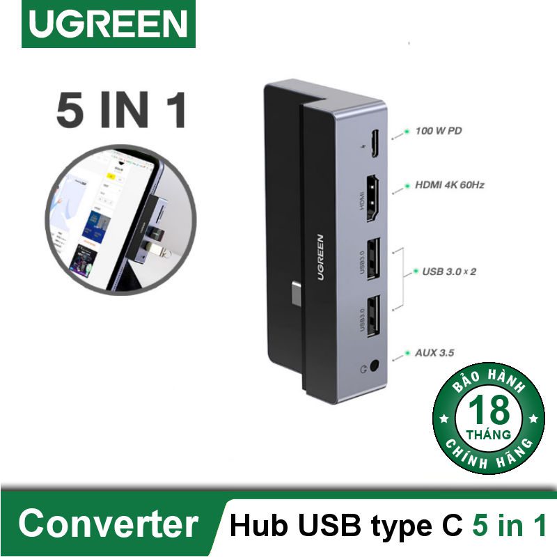 Hub chuyển đổi iPad Pro UGREEN 70688 - Mở rộng cổng 3.5mm, HDMI, USB 3.0 , PD100W - Tương thích iPad Pro 2018 2020